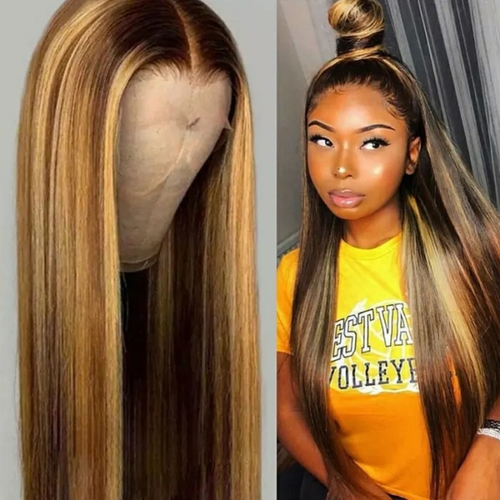 Brazillian Straight Blonde Highlight Frontal Wig